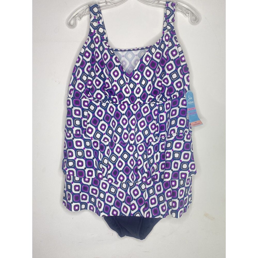 Womens Plus Size 24W Bathing‎ Suit Purple Geometric Pattern NWT E